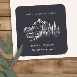 Rustic marinepine Bossen Mountain Sketch Wedding Vierkante Sticker<br><div class="desc">Neem contact met mij op via yellowfebstudio@gmail.com voor meer aanpassingen of andere overeenkomende objecten.</div>