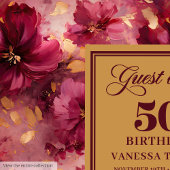 Rustic Maroon Blush Gouden Bloemen 50e Verjaardag Gastenboek