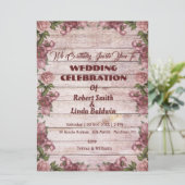 Rustic Maroon Floral Woody Wedding Invitation Kaart (Staand voorkant)
