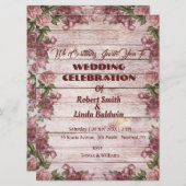 Rustic Maroon Floral Woody Wedding Invitation Kaart (Voorkant / Achterkant)