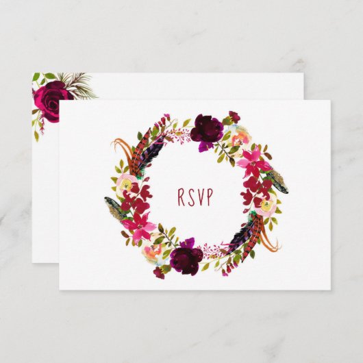 RUSTIC Maroon Floral Wreath Wood RSVP buffet 3979 (Voorkant / Achterkant)