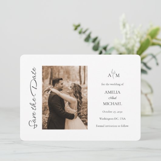 Rustic Maroon Fotobruiloft Save the Date Kaart (Staand voorkant)