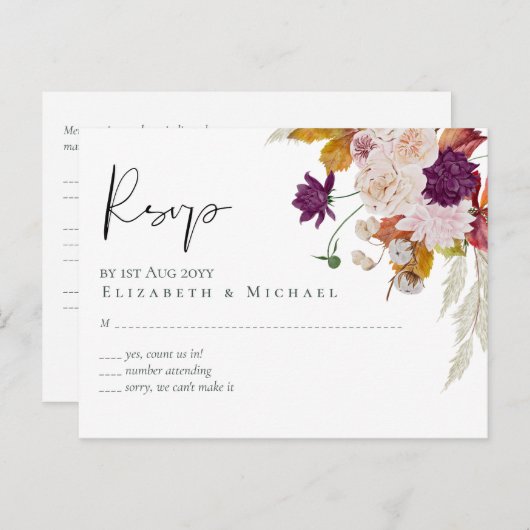 Rustic Maroon Ginger Blush Wedding RSVP Briefkaart (Voorkant / Achterkant)
