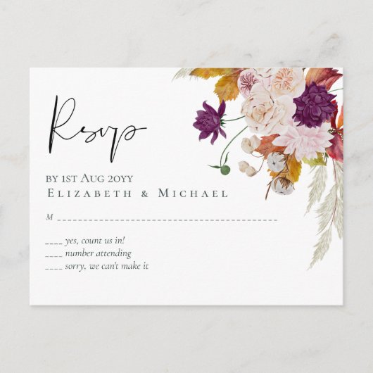 Rustic Maroon Ginger Blush Wedding RSVP Briefkaart (Voorkant)