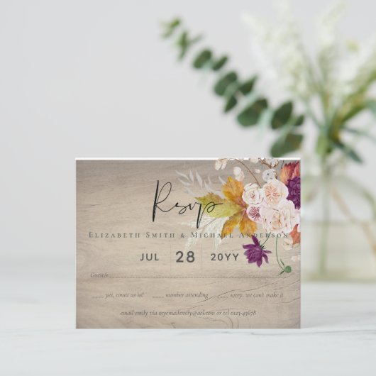 Rustic Maroon Ginger Blush Wedding RSVP Briefkaart (Staand voorkant)