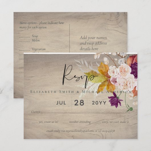 Rustic Maroon Ginger Blush Wedding RSVP Briefkaart (Voorkant / Achterkant)
