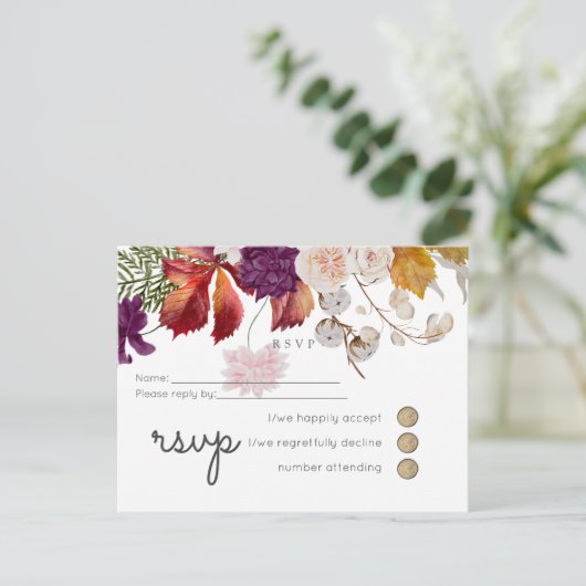 Rustic Maroon Ginger Blush Wedding RSVP Uitnodiging Briefkaart (Staand voorkant)