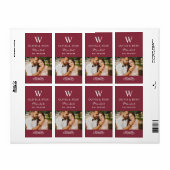 Rustic Maroon Red Wedding Monogram Wine Foto Etiket (Full Sheet)