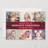 Rustic Maroon Red Winter Kerstfoto Collage Feestdagenkaart (Voorkant)