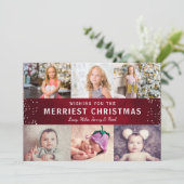 Rustic Maroon Red Winter Kerstfoto Collage Feestdagenkaart (Staand voorkant)