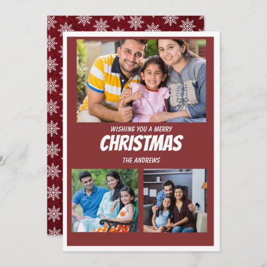 Rustic Maroon Rode Kerstfoto Collage kaart (Voorkant / Achterkant)
