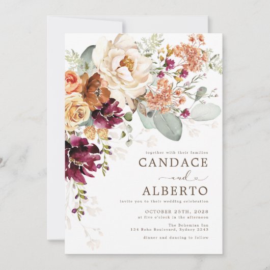 Rustic Maroon Rust Sinaasappel Botanical Floral We Kaart (Voorkant)