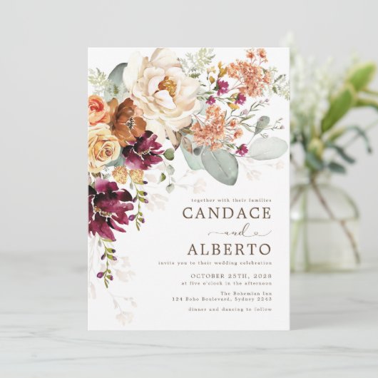 Rustic Maroon Rust Sinaasappel Botanical Floral We Kaart (Staand voorkant)