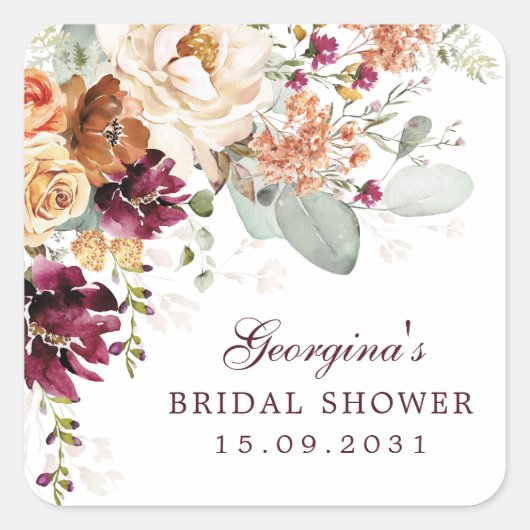 Rustic Maroon Terracotta Vrijgezellenfeest Favors Vierkante Sticker (Voorkant)