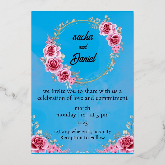 Rustic Maroon Winter Wedding Floral Folie Uitnodig Folie Uitnodiging (Voorkant)