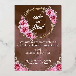 Rustic Maroon Winter Wedding Floral Folie Uitnodig Uitnodiging