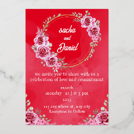 Rustic Maroon Winter Wedding Floral Folie Uitnodig Uitnodiging