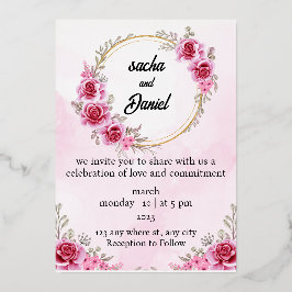 Rustic Maroon Winter Wedding Floral Folie Uitnodiging