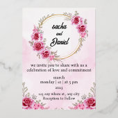 Rustic Maroon Winter Wedding Floral Folie Uitnodiging (Voorkant)