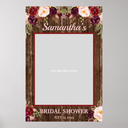 Rustic Marsala Bourgondië Bloem Foto Prop Frame Poster (Voorkant)