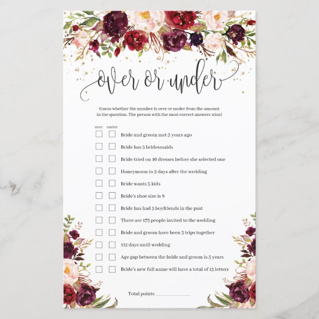 Rustic marsala burgundy floral over of onder het s (Voorkant)