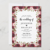 Rustic Marsala Burgundy Flowers Wedding Kaart (Voorkant)