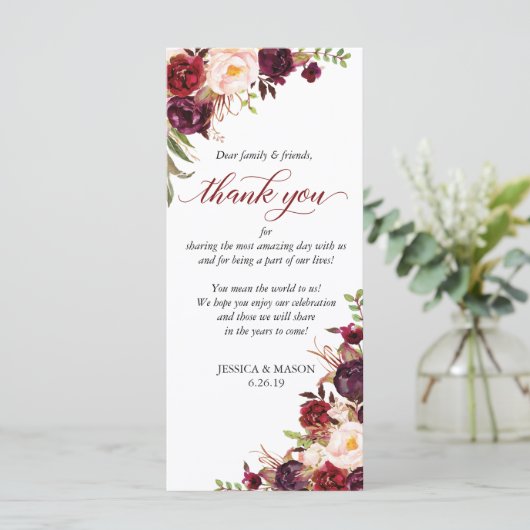 Rustic Marsala Burgundy Weddenschap Hartelijk dank (Staand voorkant)