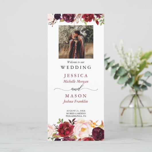 Rustic Marsala Burgundy Wedding Programme Programmakaart (Staand voorkant)