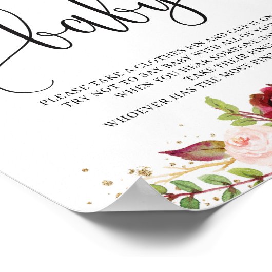 Rustic marsala burgundy zegt geen baby-gebarentaal poster (Hoek)