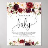 Rustic marsala burgundy zegt geen baby-gebarentaal poster (Voorkant)