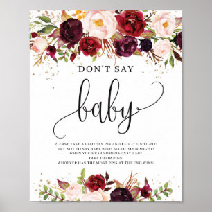 Rustic marsala burgundy zegt geen baby-gebarentaal poster
