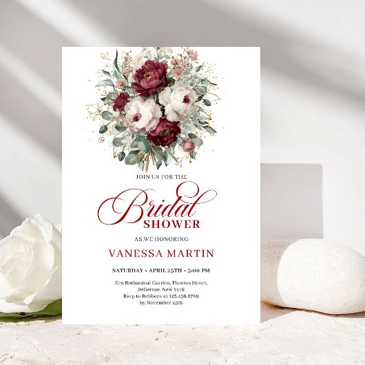 Rustic Marsala Floral Bridal Shower Invitation Kaart
