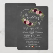Rustic Marsala Floral Chalkboard Wedding Kaart (Voorkant / Achterkant)