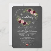 Rustic Marsala Floral Chalkboard Wedding Kaart (Voorkant)