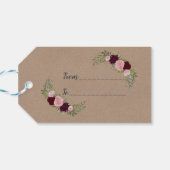 Rustic Marsala Floral Craft Paper Wedding Cadeaulabel (Achterkant Horizontaal)