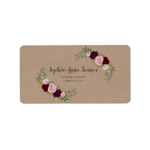 Rustic Marsala Floral Craft Paper Wedding Etiket