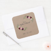 Rustic Marsala Floral Craft Paper Wedding Vierkante Sticker (Envelop)