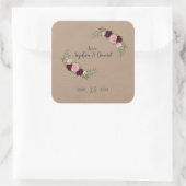 Rustic Marsala Floral Craft Paper Wedding Vierkante Sticker (Tas)