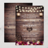 Rustic Marsala Floral  Lantern Fall Wedding Kaart (Voorkant / Achterkant)