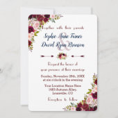 Rustic Marsala Floral Navy Blue Wedding Invite Kaart (Voorkant)