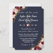 Rustic Marsala Floral Navy Blue Wedding Kaart (Voorkant)