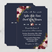 Rustic Marsala Floral Navy Blue Wedding Kaart (Voorkant / Achterkant)
