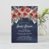 Rustic Marsala Floral Photo Navy Vrijgezellenfeest Kaart (Staand voorkant)