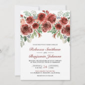Rustic Marsala Floral Photo QR Code Weddenschap Kaart (Voorkant)