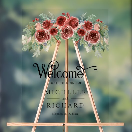Rustic Marsala Floral Wedding Welcome Acryl Bord (Neutraal)