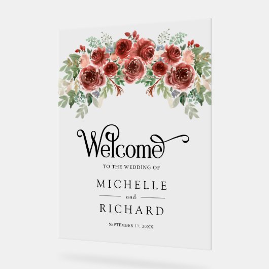 Rustic Marsala Floral Wedding Welcome Acryl Bord (Hoek)