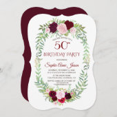 Rustic Marsala Floral Wreath 50th Birthday Kaart (Voorkant / Achterkant)