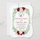 Rustic Marsala Floral Wreath 50th Birthday Kaart (Voorkant)