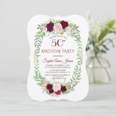 Rustic Marsala Floral Wreath 50th Birthday Kaart (Staand voorkant)