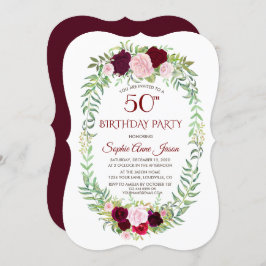 Rustic Marsala Floral Wreath 50th Birthday Kaart